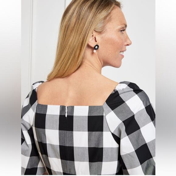 TALBOTS ZINNIA GINGHAM FIT & FLARE POPLIN DRESS Size 12 Petite NWOT - Picture 8 of 9